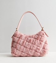 New Look Mid Pink Quilted Faux Fur Shoulder Bag